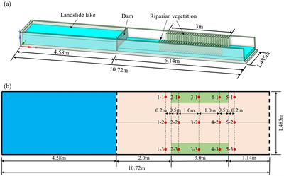 Numerical investigation on the evolutionary characteristics of landslide dam-break flow in a wet-bed channel with riparian vegetation